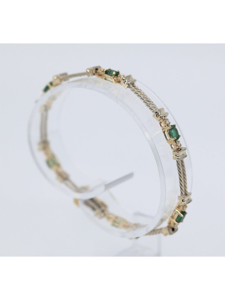 14k Two Tone Multi Color Gold Emerald  Diamond Tennis Link Bracelet  675 L